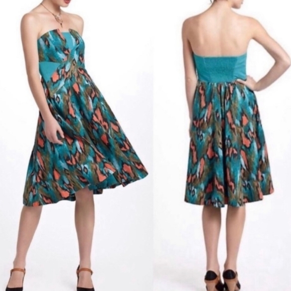 Anthropologie Girls from Savoy Painted Ikat Strapless Swing Dress Pockets sz 8 - Picture 8 of 9